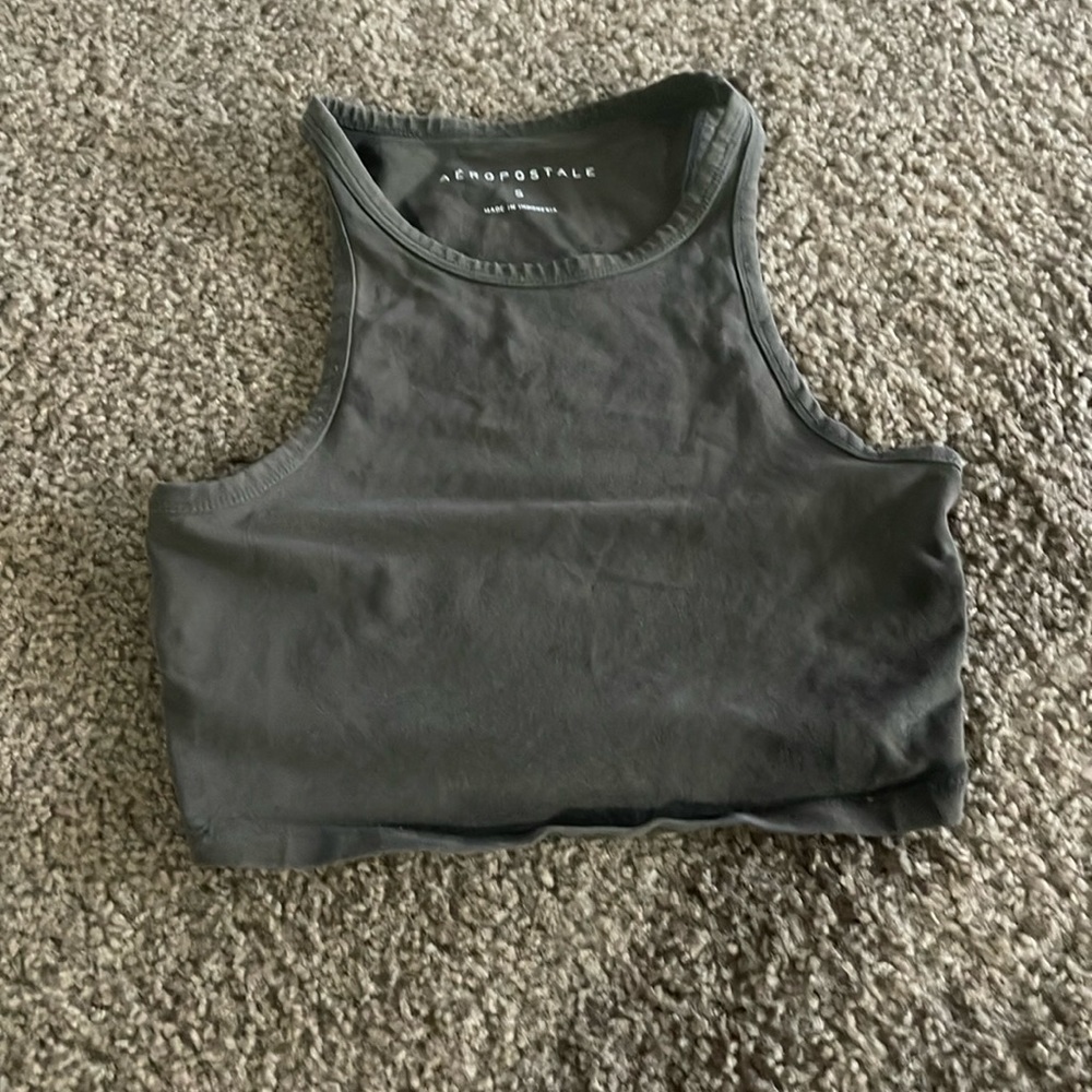Navy Green Cropped Top